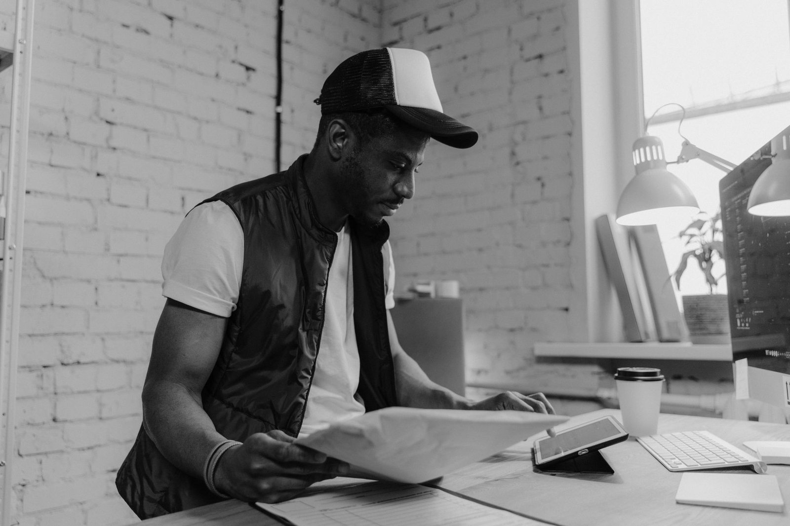 Office worker reviewing export shipping documents and paperwork