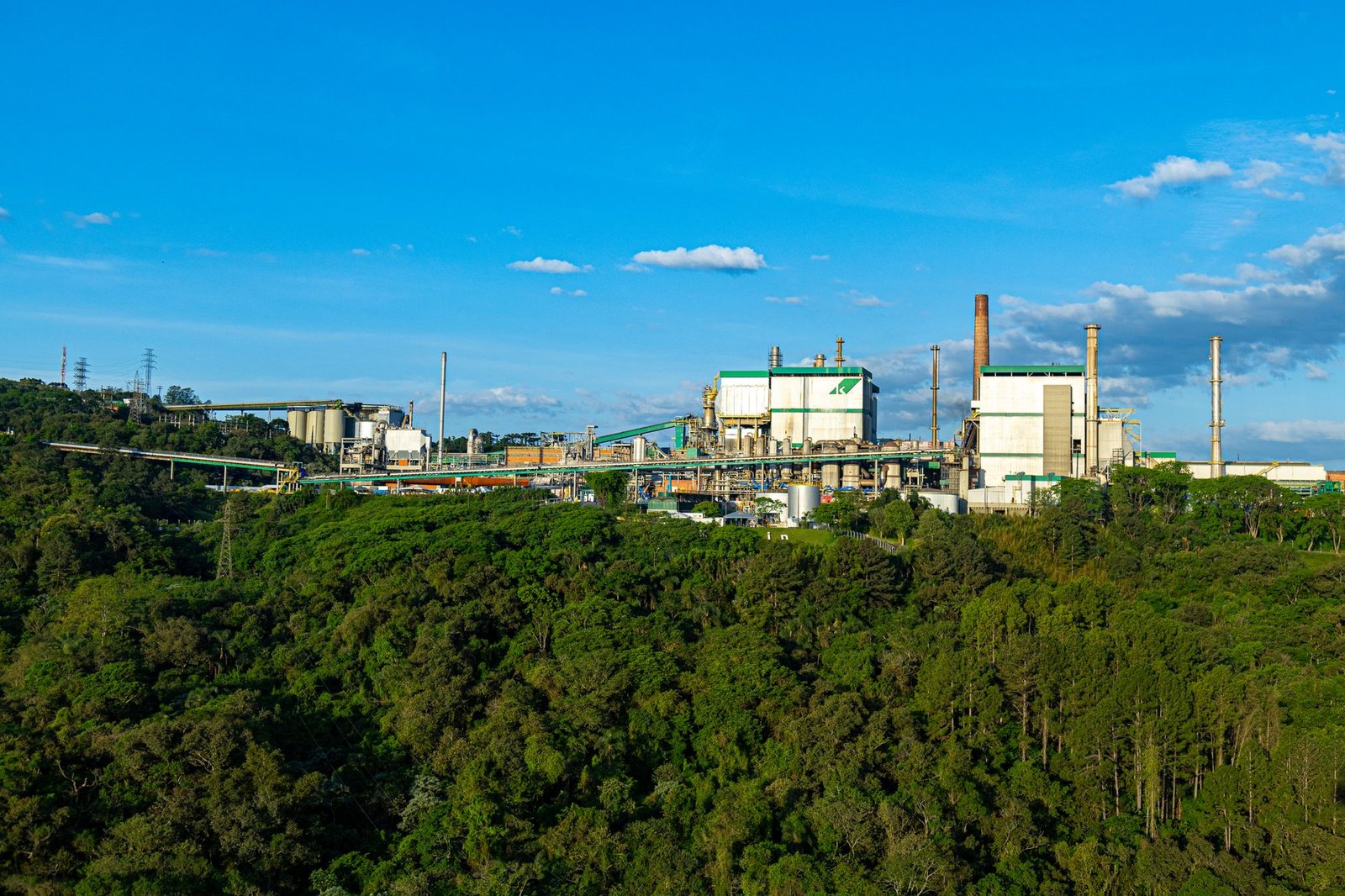 Aerial view of an industrial pulp and paper manufacturing plant